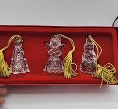SET OF 3 GORHAM CRYSTAL CHRISTMAS ORNAMENTS Tree- Snowman ...