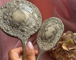 Beautiful Vintage Silver Tone Engraved Set of Mirror and ...