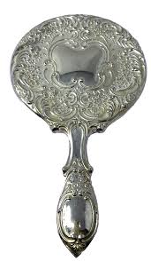 Vintage Silver Plated Metal Vanity Hand Mirror Ornate ...