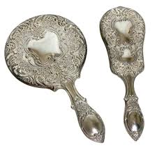 Vintage mirror and brush vanity set silver plated Art ...