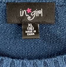 I.N. Girl Sweater Top XL (16) Girls Teal 27" Long Holiday ...