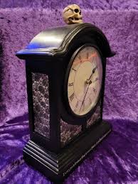 12" Custom Wood Mantel Clock Gothic w/ Skulls "Time is ...