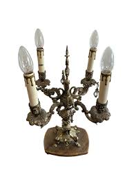 Vintage Brass Candelabra Table Lamp with Marble Base | Chairish