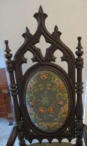 Antique Gothic Revival Mahogany and Needlepoint Half Arm ...