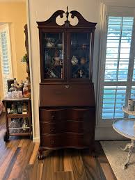 Vintage Antique Colonial Dark Wood Bookcase Secretary ...
