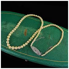 Antique Art Deco Platinum Saltwater Akoya Graduated Pearl ...