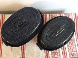 VTG Lot 2 Blue White Speckled Enamelware Oval Oven Roaster ...