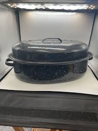 Vintage Enamelware Roasting Pan Lid Turkey Roaster 14 ...