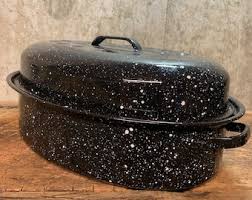 Vintage Speckled Enamelware Roaster, Small Covered Roasting ...