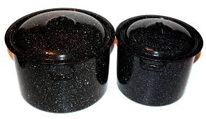 VTG! Black Speckled Enamel Enamelware Large Medium Stock Pot ...
