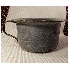 Old Gray Mottled Graniteware Enamelware Chamber Pot. For Sale at Ruby Lane