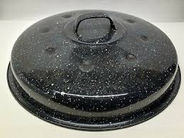 Vintage ROUND LID ENAMELWARE BLACK WHITE ROASTER GRANITEWARE 9 1/8" OD | eBay