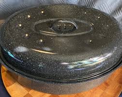 Vintage Black & White Speckled Enamel Over Steel Oval 16 1/2 Inch X 12 Inch Domed Cover Roaster Pan - Etsy