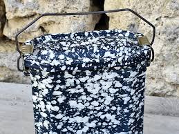 Old Bowl in Blue and White Speckled Enamel - Etsy