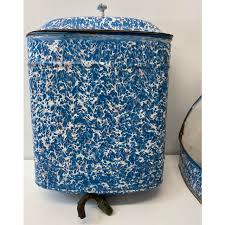 Early 20th Century Blue & White Graniteware Four Pieces W/ Lavabo Wash Set | Chairish