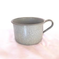 Vintage Gray Agateware Enamel Cup Metal Handle Rusty ...