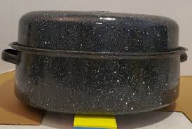 Large Dark Blue Speckled Graniteware Enamel Roasting Pan 17 ...