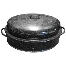 Savory Embossed Black Granite Enamel Ware Roaster Pan Oval ...