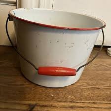 Vintage Red Banded Porcelain Enamel Farmhouse Pail Bucket Graniteware | eBay