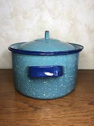 5-6 qt robin's egg blue enamel stock pot with handles and ...