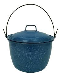 1950s Vintage Blue Enamelware Pot | Chairish