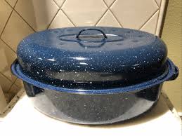 Vintage Enamelware Roaster Pan Graniteware w/Lid Blue/White ...