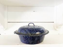 Mid Size Blue and White Speckled Enamelware Roasting Pan ...