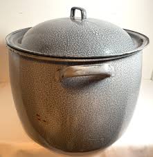 Large Grey and White Enamel Ware Stock Pot Rounded Shape ...
