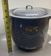 Vintage Graniteware Gray Enamel Bucket Pail Stock Pot w ...