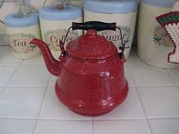 Vintage Red Spatter Enamel Camping Coffee Pot Kettle With ...