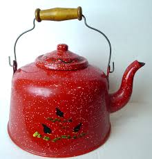 Vintage Red Tea Kettle Gooseneck Spout Graniteware | eBay