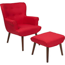 Upholstered Wingback Chair with Ottoman in Red Fabric ...