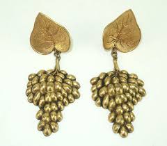 Vintage Grape Cluster Brass Dangle Earrings In Manner of ...