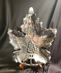Silver Metalware Tray Leaf Shaped With Grapes And Vines | eBay