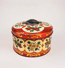 Vintage Gray Dunn Round Tin - Red + Gold Floral Pattern ...