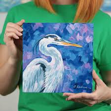 Great Blue Heron Art Original 8x8" Oil Painting Bird Wall ...