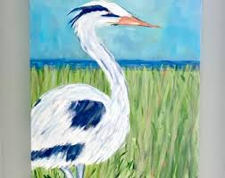 Great Blue Heron Original Acrylic Canvas Beach Art - Etsy