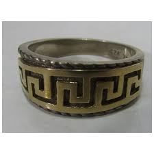 4 Karat and Sterling Silver Greek Key Ring Artist Signed ...