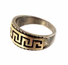 Sold at Auction: 14K Gold & Sterling Silver Greek Key Ring ...