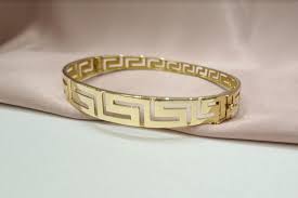 Meander Bangle Bracelet • 14K Solid Yellow Gold • Gold Greek ...