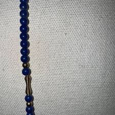 Navy Blue Plastic Round Bead Gold Tone Coil Long Vintage ...