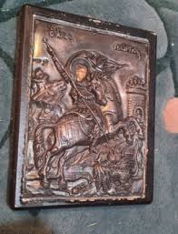 Antique Wood Greek Icon Silver on Bronze St. George Fighting ...