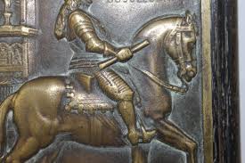 Bronze relief on wood. Jan Wellem Dusseldorf 1703. Signed ...