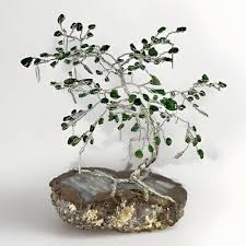 Bonsai Tree Silver Wired w/ Polished Green Glass on Cut ...