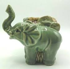 Vintage Elephant Bamboo Ceramic Planter Green Trunk Up | eBay