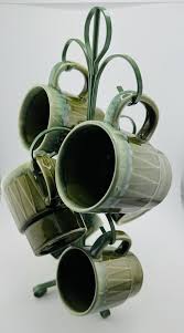 Vintage Green Drip Glaze Ceramic Japan Stackable Mugs Cups Set of 6 With Stand | eBay