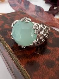 Sterling Silver Green Chalcedony and Diamond Statement Ring ...