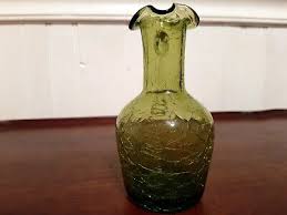 VTG Pilgrim Green Crackle Glass Miniature Pitcher w/ Applied Handle 5" Tall | eBay