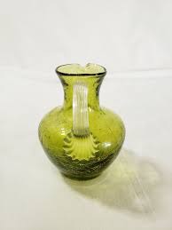 Pitcher Vase Olive Oil Bottle Vintage Small Green Clear Glass Decorative Handle | eBay