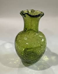 antique crackle glass pitcher vase Green Clear Handle | eBay